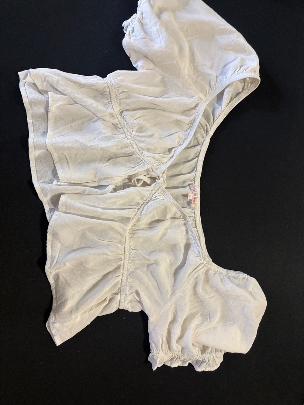 Women’s White Cropped Peasant Top - Lightweight Tie-Front